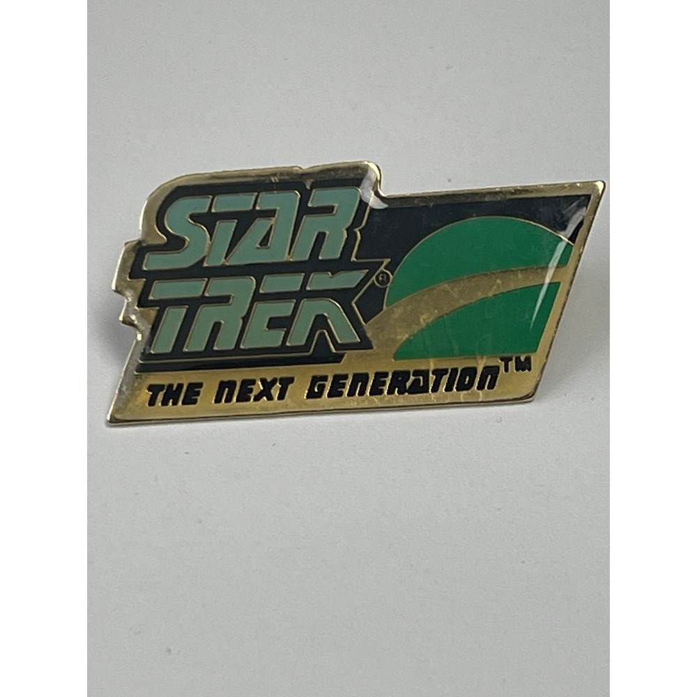 Vintage 1993 Star Trek The Next Generation Enamel Pin Gold Green Logo TNG